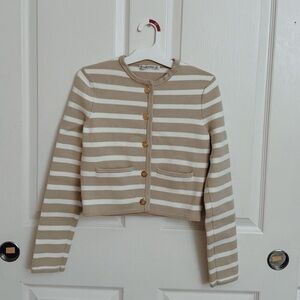 Abercrombie & Fitch Tan and White Striped Cardigan